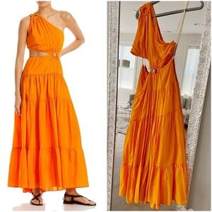 Farm Rio One-Shoulder Asymmetric Cutout Maxi Dress orange medium. NWT
